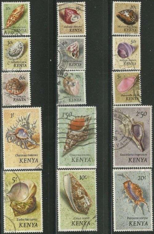 Kenya 1971 Definitive Set Shells Sc#36-50 Complete Postal Used Set 0218
