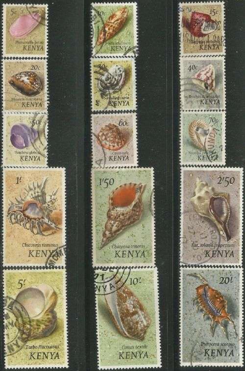 Kenya 1971 Definitive Set Shells Sc#36-50 Complete Postal Used Set 0218