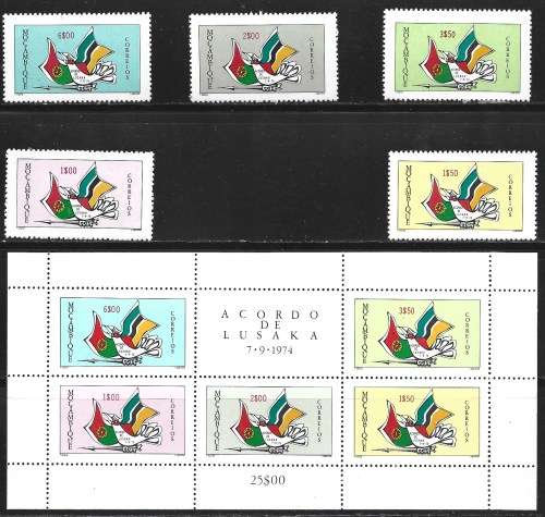 Mozambique 1975 Lusaka Agreement Sc#511-5a Miniatyre Sheet + Complete MNH Set FDC0027