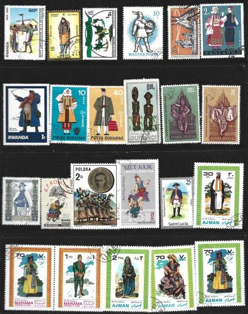 Uniforms and Traditional Costumes Thematical Selection MNH and Used PLUS Post Card Used PC0176