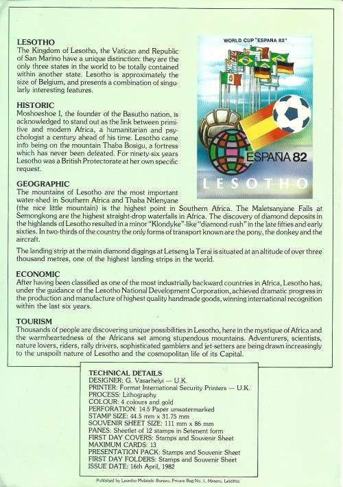 Lesotho 1982 Soccer/Football World Cup Complete Souvenir Folder Sc#363a-f/364 Used LB2