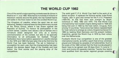 Lesotho 1982 Soccer/Football World Cup Complete Set Folder Pack Sc#363a-f Unmounted Mint FDC0223