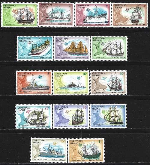 Christmas Islands 1972 Ships Definitive 1 Low Value (8d) Short set Sc#39-54 Unmounted Mint Set 1628