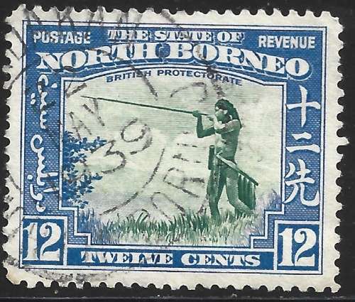 North Borneo 1939 Murut With Blowgun 12c Sc#200 Single Value Used 1777