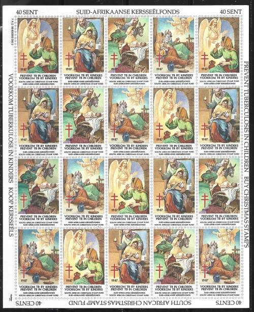 South Africa 1987 Cinderella Tuberculosis Christmas Charity Stamps Unmounted Mint Full Sheet FDC0383