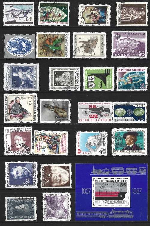 Austria Collection Collection Over 130 Used stamps Part Set + Miniature Sheet & Used Postcard PC0269