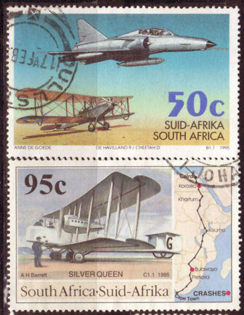 SOUTH AFRICA 1995 1st TRANS-AFRICAN FLIGHT 75 YEARS S A AIRFORCE POSTALLY USED SET