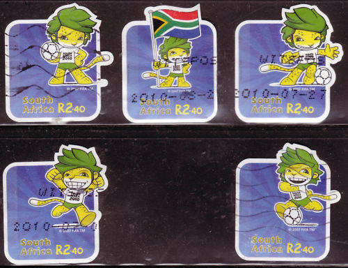 SOUTH AFRICA 2010 FIFA World Cup Zakumi Mascot Sport 94 COMPLETE POSTALLY USED SET