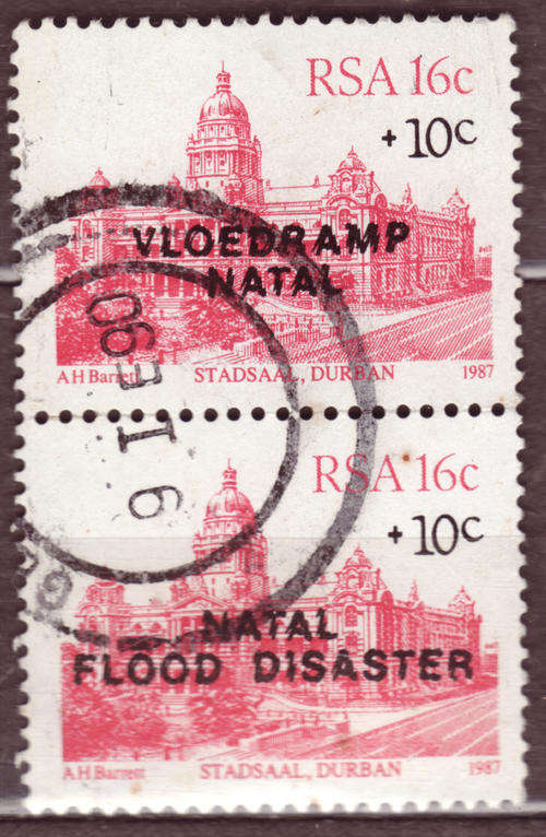 SOUTH AFRICA 1987 NATAL RELIEF FUND OVERPRINT VERTICAL PAIR COMPLETE POSTALLY USED SET