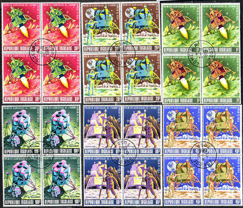 TOGO 1969 SPACE MAN ON THE MOON SG# 644-649 COMPLETE CTO USED SET OF BLOCKS F 4