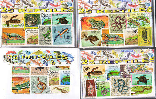 CHARITY STAMP PACKET REPTILES 25 STAMPS USED