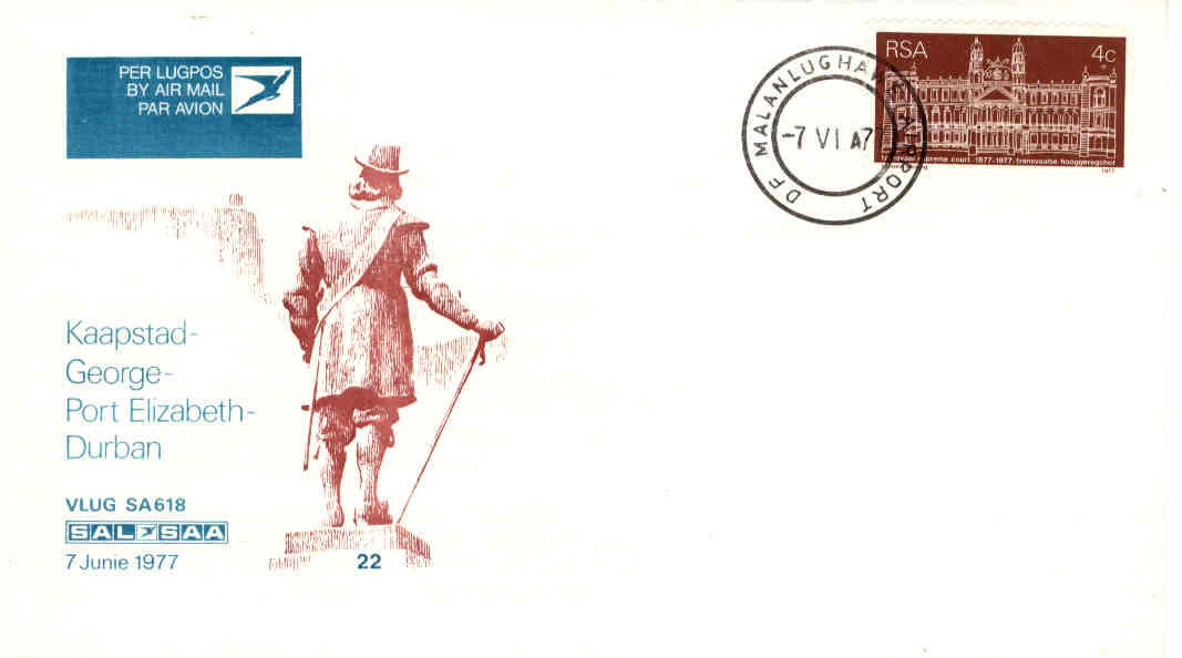 SAA Flight Cover #22 -Flight SA 618 -, Cape Town-George-Port Elizabeth-Durban 7/4/1977