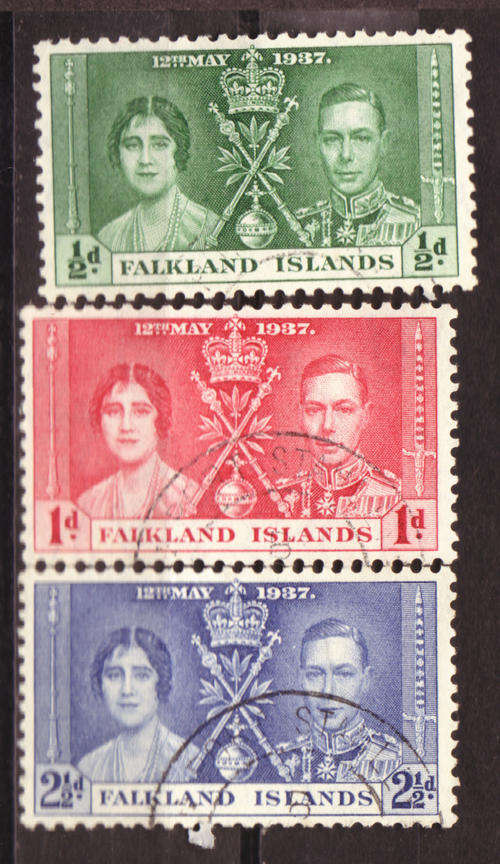 CORONATION 1937 FALKLAND ISLANDS SG# 143-5 COMPLETE USED SET