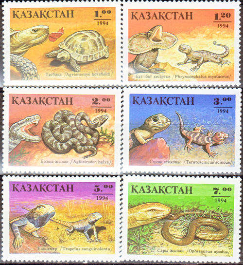 REPTILES - KAZAKSTAN 1994 COMPLETE UNMOUNTED MINT SET S#49/54