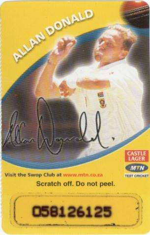 ALLAN DONALD MTM TEST CRICKET CASTLE LARGER TELEPHONE CARD