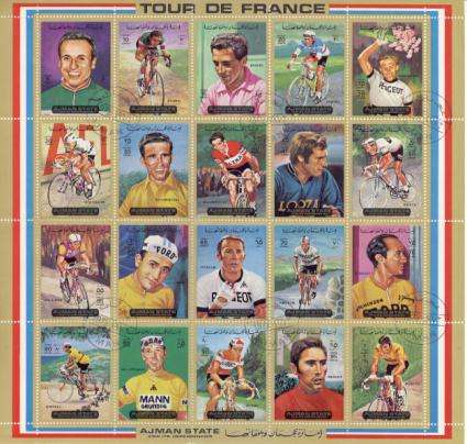 TOUR DE FRANCE CYCLE RACE TRANSPORT 1972 AJMAN MINIATURE SHEET COMPLETE CTO USED SET