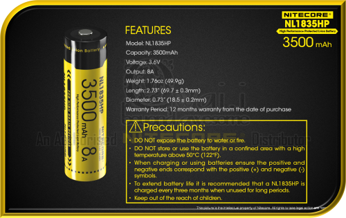 NITECORE NL1835HP High Performance 3500mAh Protected Rechargeable Li-ion Battery