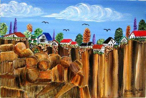 JESSIE MEIER ORIGINAL : HOUSES ON THE CLIFF LANDSCAPE