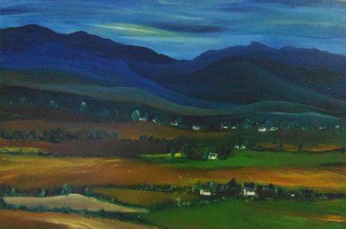 TOSHA - ORIGINAL OIL PAINTING -- Farmlands --Blocked -- Ready to hang --  60cm x 40cm x 2cm