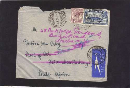BY AIR MAIL, SENT FROM GIBRALTAR TO PIETERMARITZBURG (INCLUDING LETTER), 1937, STAMPS VALUE !!!