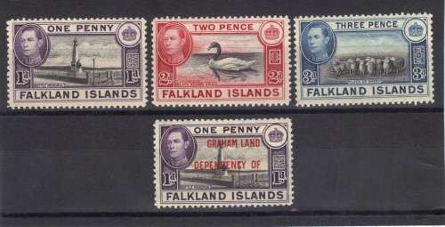 FALKLANDS 1938, KING GEORGE, UMM, SG. 148, 150, 153 & A2, CAT. VALUE R540