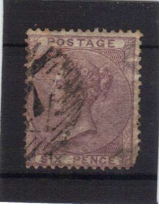 GB. 1855-57, Q-VICTORIA, SG. 70, PALE LILAC, WMK 20, 6d FINE USED, CAT. VALUE R2100