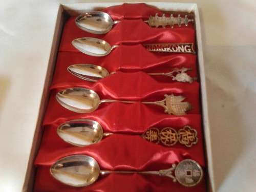 CHINESE-HONGKONG, STUNNING STERLING SILVER TEA SPOON SET,  IN ORIGINAL BOX, WEIGHT 44.5g