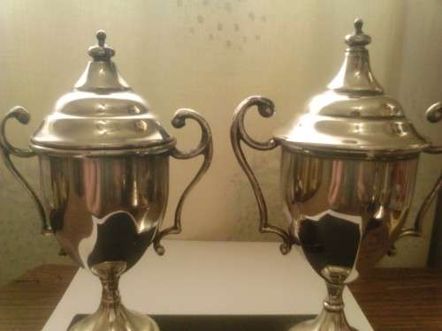 BEAUTIFUL 2 x UNUSED SILVER PLATED TROPHIES, WITH GOOD VALUE, SEE BELOW.