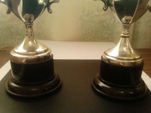 BEAUTIFUL 2 x UNUSED SILVER PLATED TROPHIES, WITH GOOD VALUE, SEE BELOW.