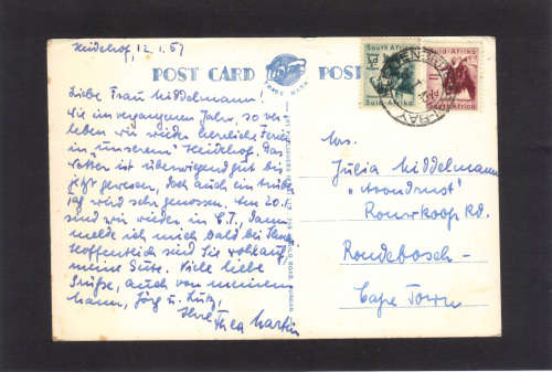 1957 POST-CARD (PLETTENBERG BAY, CAPE PROVINCE), GOOD VALUE ITEM FOR COLLECTOR, SEE BELOW.