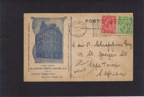 SCARCE 1922 (PITT & SCOTT, LONDON TO CAPE TOWN) POST-CARD, GREAT ITEM, SEE BELOW!!