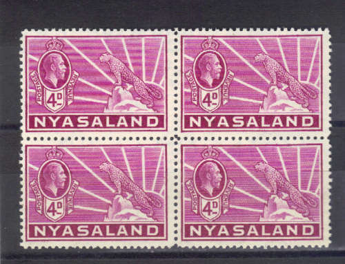 1934 NYASALAND, 4d BLOCK OF FOUR, UMM, CAT. VALUE R530  ,SEE BELOW.