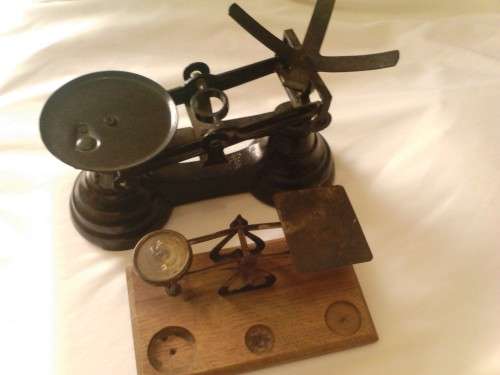 2 x OLD SCALES (ONE BRASS- OTHER METAL) NO WEIGHTS OR TRAYS - HIGHLY COLLECTABLE- READ BELOW.