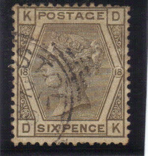 GB. 1880-83,  6d FINE USED, PLATE 18, SG. 161,  CAT. VALUE R1400 , SEE SCANS.