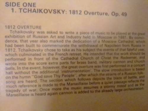 THE WORLD OF TCHAIKOVSKY 1812 OVERTURE - LP in excellent condition - SEE BELOW.
