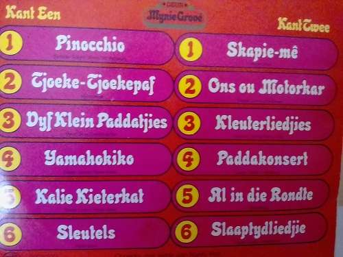 MYNIE GROVE (PINOCHIO EN ANDER LIEDJIES VIR KINDERS) LP in EXCELLENT condition - SEE BELOW FOR INFO.