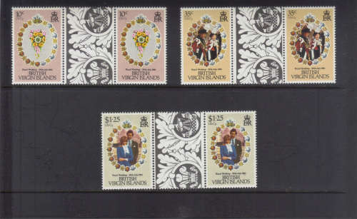BRITISH VIRGIN ISLANDS - 29 JULY 1981 ROYAL WEDDING - SET OF 3 GUTTER PAIRS - SEE AND READ BELOW.