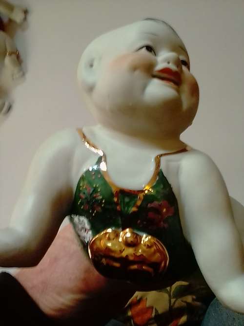 VINTAGE CHINESE LARGE PORCELIAN FIGURINES (GOLDEN BOY & JADE GIRL) - VALUE R2000 - READ BELOW.