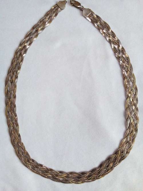 STUNNING ELEGANT ITALIAN MILOR .925 STERLING SILVER FLAT 3 TONE NECKLACE- 46cm LONG - WEIGHT 18.2g.