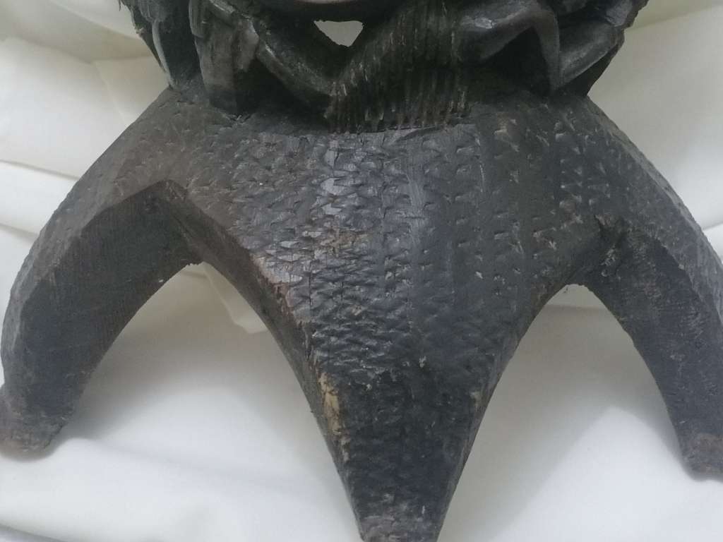 EXQUISITE - LARGE ANTIQUE HARD ,HEAVY WOOD MASKED & SMALL FIGURE ART CARVING - PLEASE READ BELOW.