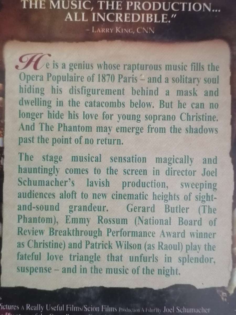 MUSIC DVD - THE PHANTOM OF THE OPERA - VERY GOOD CONDITION - SEE BELOW FOR INFO.