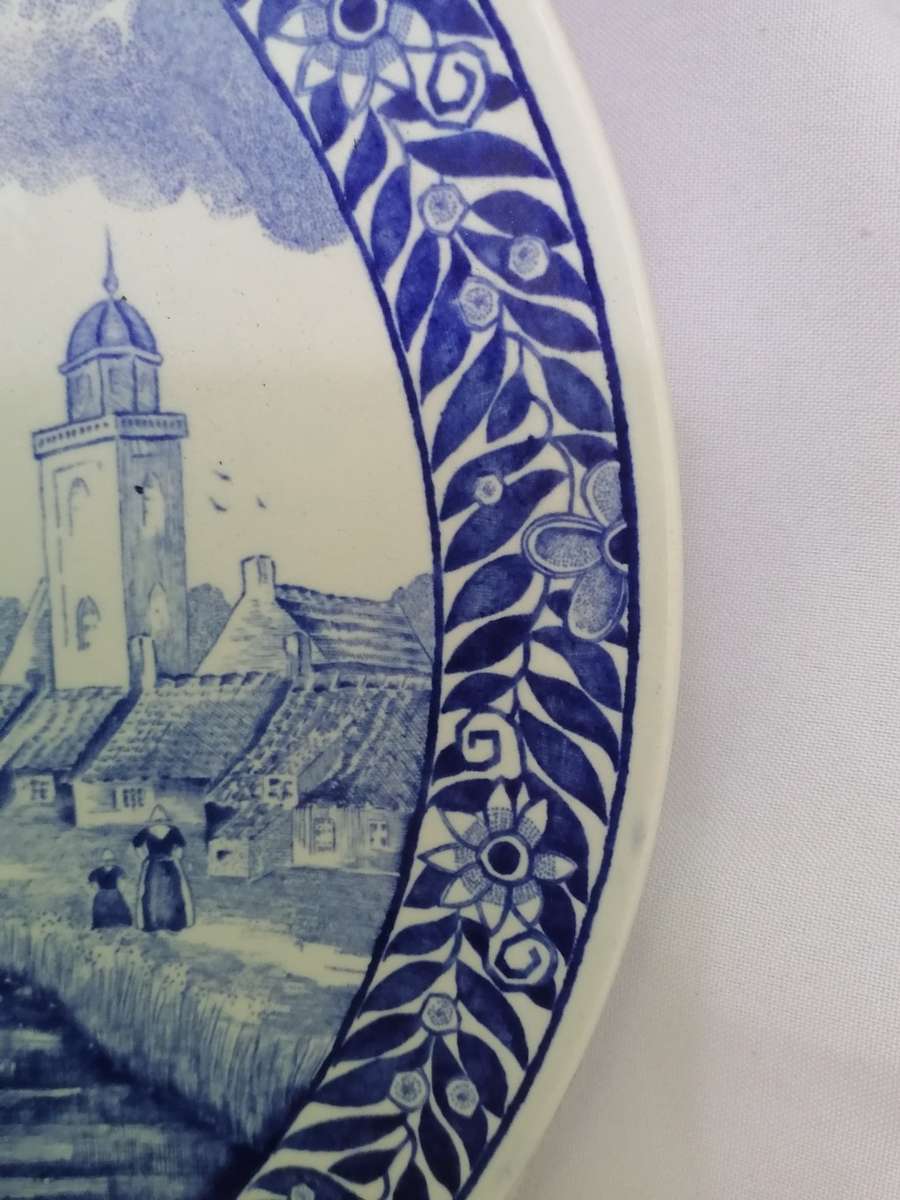 VINTAGE - LARGE DELFT BOCH BELGIUM PORCELAIN WALL PLATE - VERY GOOD COND. - PLEASE READ BELOW.
