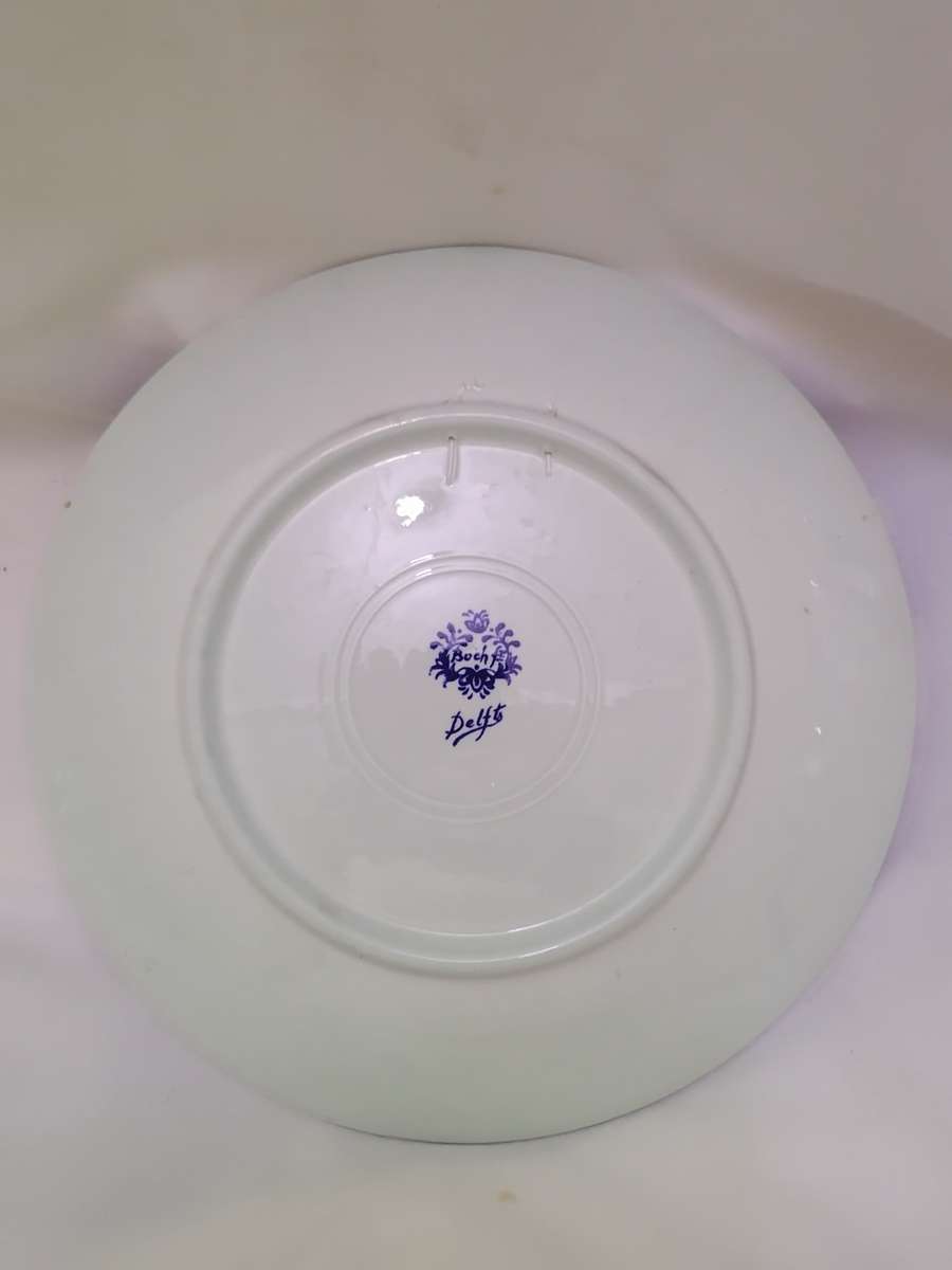 VINTAGE - LARGE DELFT BOCH BELGIUM PORCELAIN WALL PLATE - VERY GOOD COND. - PLEASE READ BELOW.