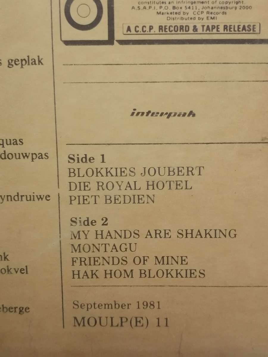 David Kramer, Blokkies Joubert, vinyl Excellent.