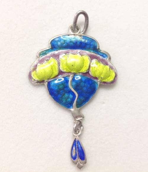 STUNNING SILVER & ENAMEL ART NOUVEAU PENDANT HALLMARKED BIRMINGHAM 1909!
