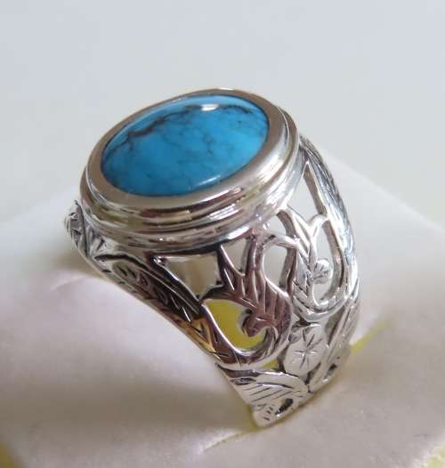 Intricate Vintage Sterling Silver and Turquoise Ring