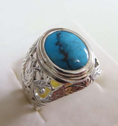 Intricate Vintage Sterling Silver and Turquoise Ring
