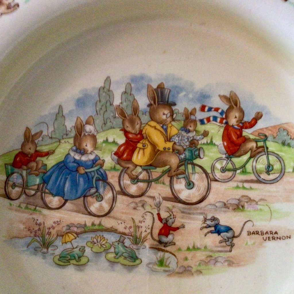 Large Royal Doulton Bunnykins Family Cycling Bowl