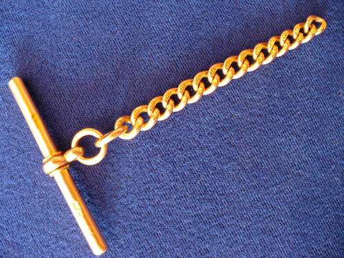 ***** 9.0 GRAMS TOTAL ANTIQUE SOLID 15CT GOLD T-BAR (5.9g) & 9CT GOLD CHAIN (3.1g) HALLMARKED *****