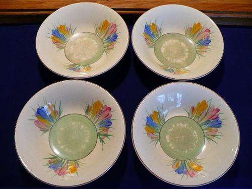*** SIGNED SET OF FOUR CLARICE CLIFF HAND-PAINTED BOWLS L@@K! ***